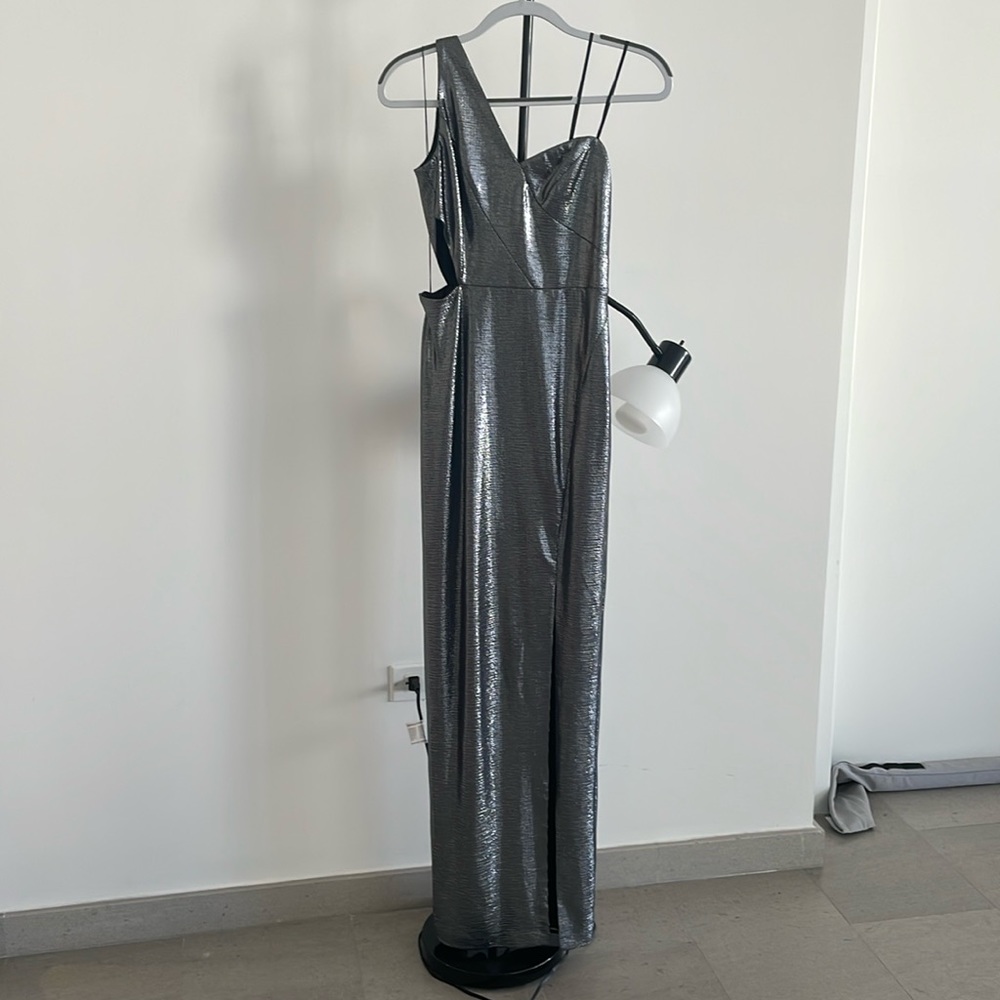 Aidan Mattox Silver Gown Dress